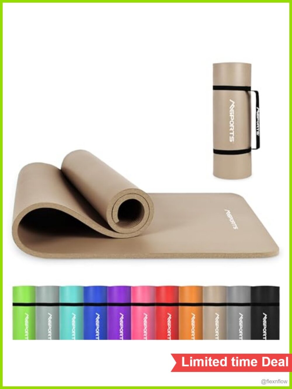 0.6" Thick NBR Foam Non Slip Yoga Mat with Strap for Home Workouts Pilates